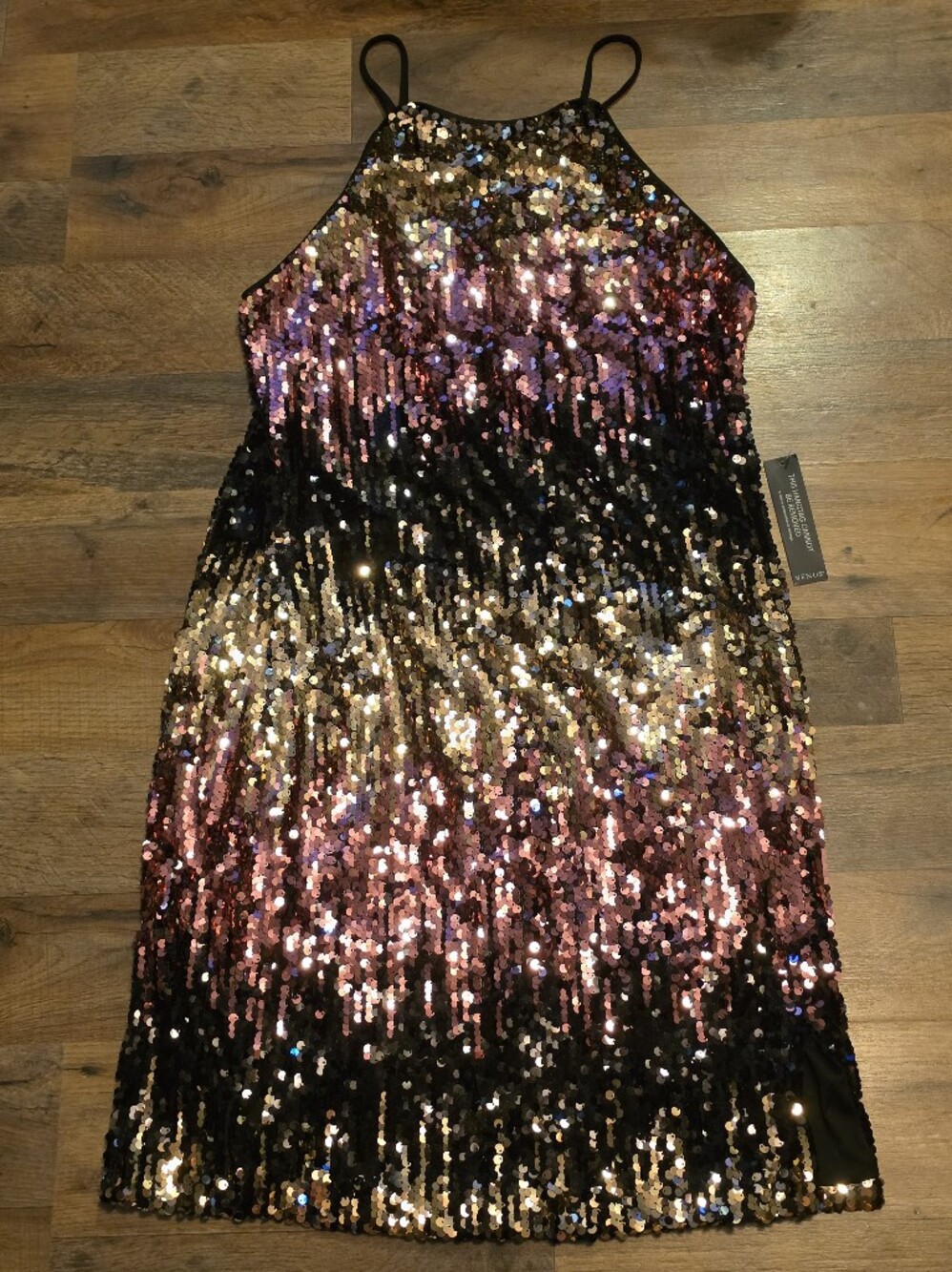 NWT VENUS Black Rose Gold Ombre Sequin Halter Mini Dress - Size M